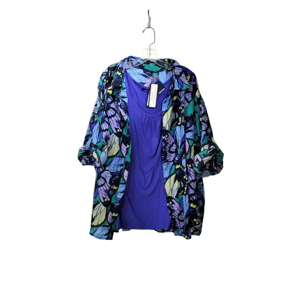 Basic Editions Purple Tank Top with Butterfly Shirt Two Piece Set Women's Size 3